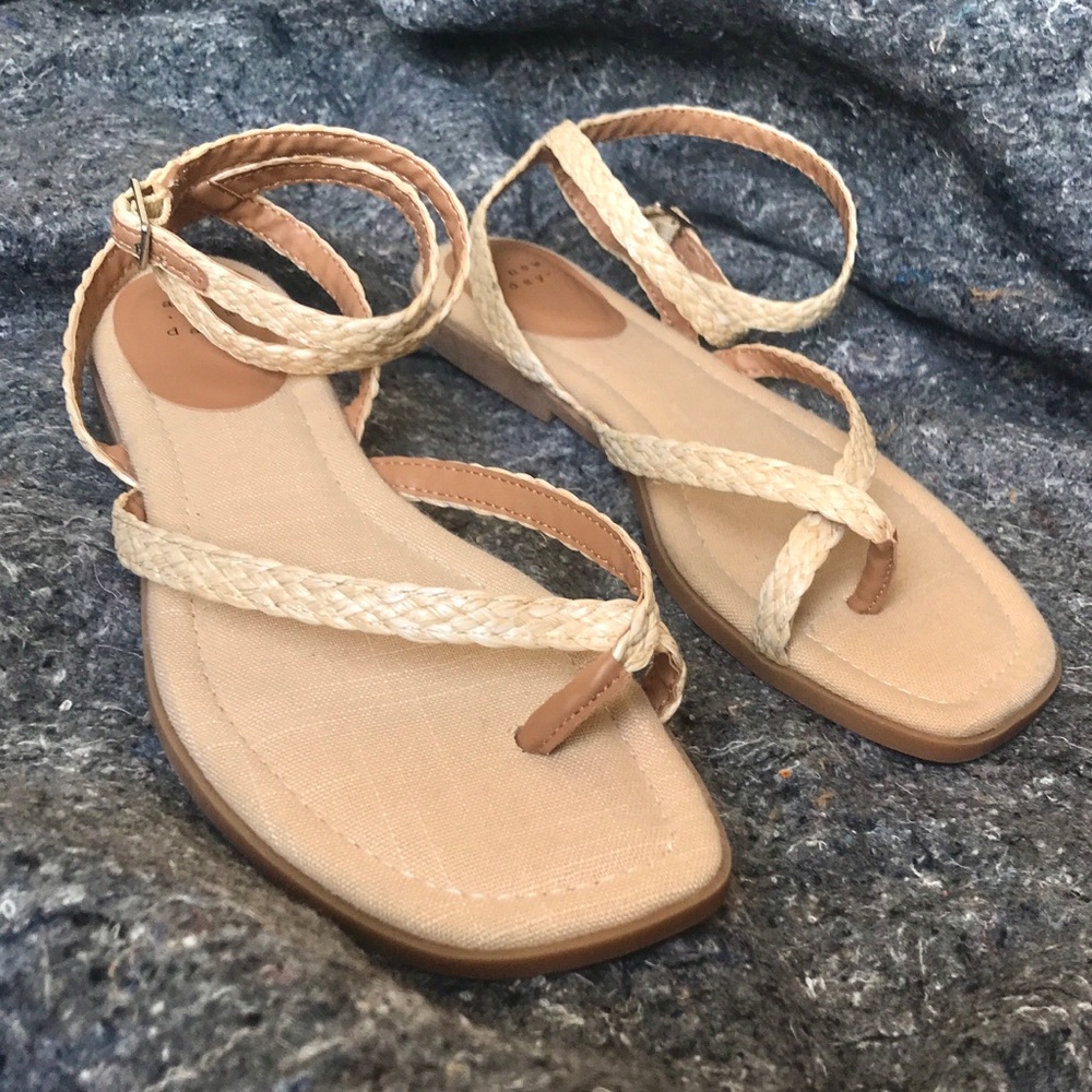 A New Day Women’s Boho Braided Rope Ankle-Strap Sandals in Natural Tan Beige